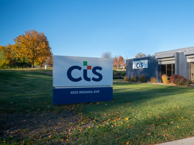 CTS Lisle facility sign in front of building