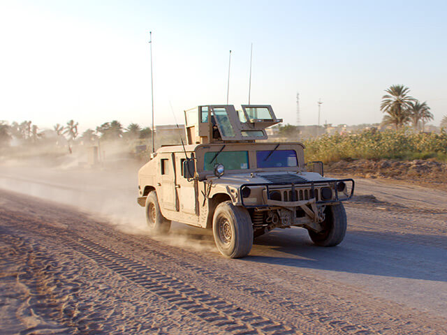 Military vehicle with communication equipment