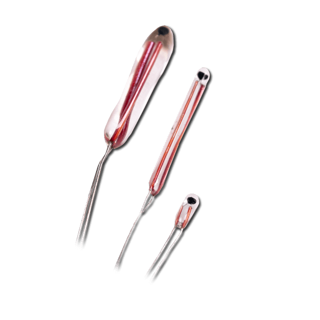 Group of glass thermistors on white background